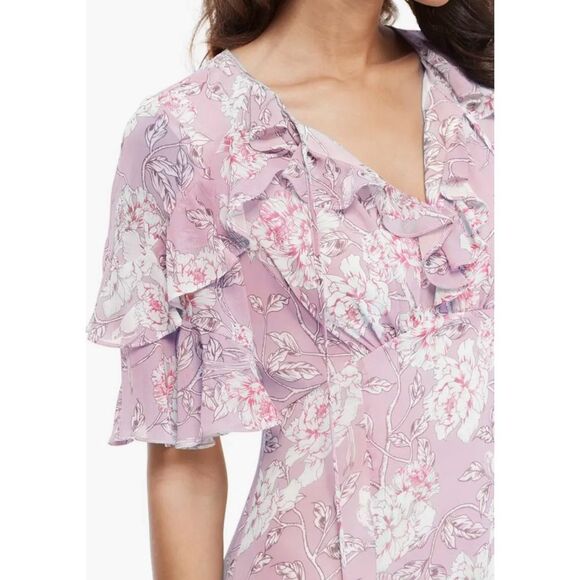 GAL MEETS GLAM Shelby Tie Neck Floral Midi Maxi Dress Ruffled Pink 6 Petite - Picture 2 of 8